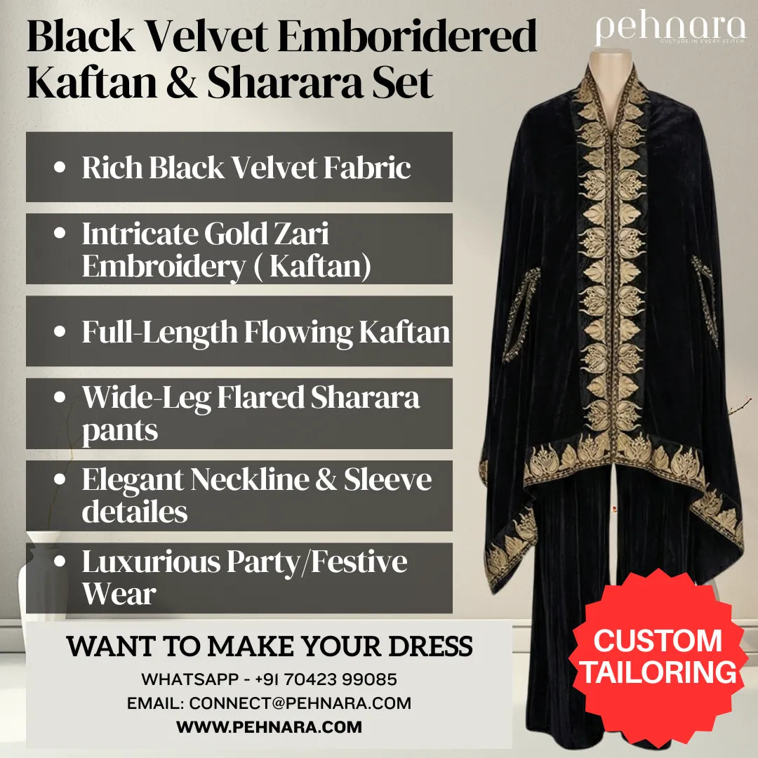 Regal Velvet Zari Embroidered Kaftan with Crushed Velvet Sharara Set