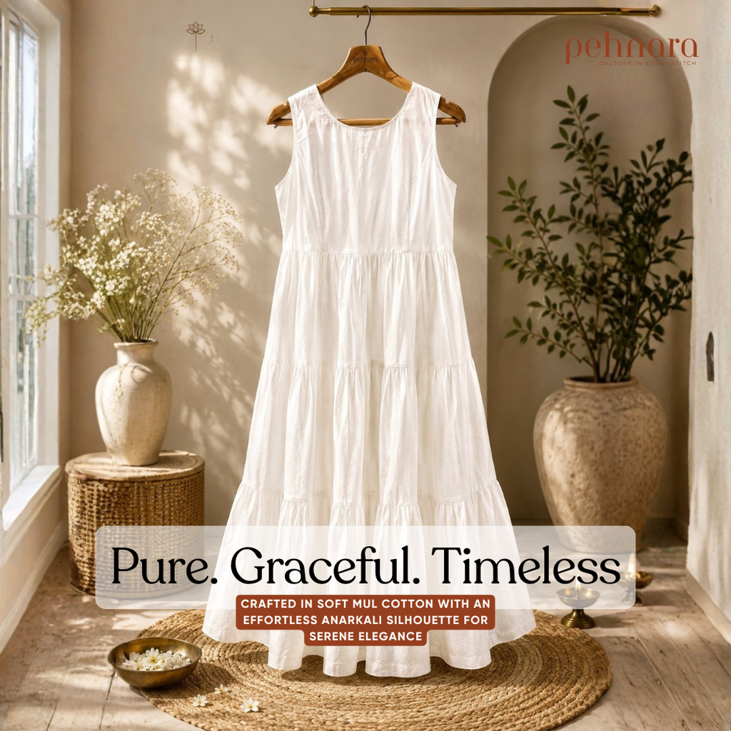 Pehnara Noor-E-Safed Mul Cotton Anarkali Set