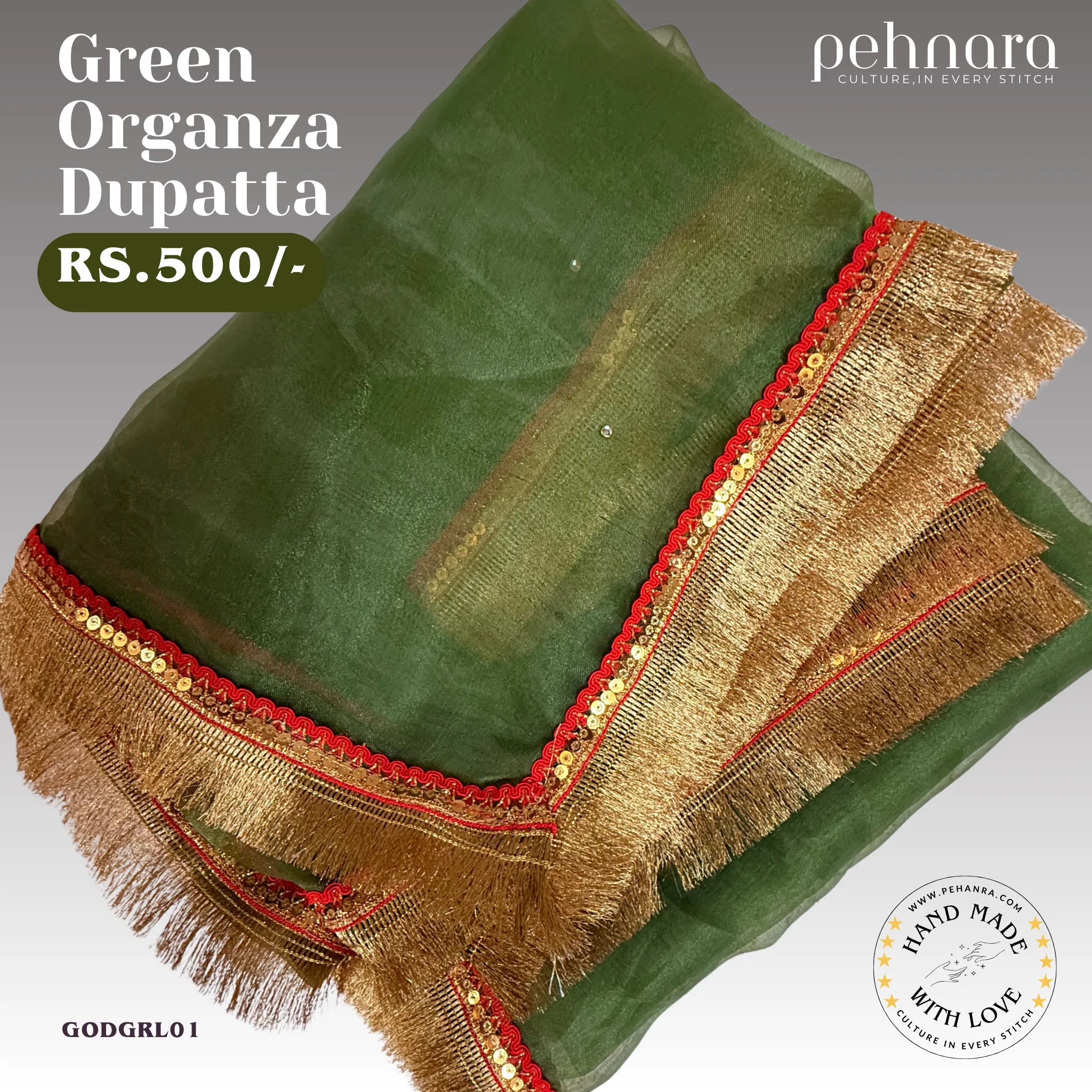 Green Organza Dupatta
