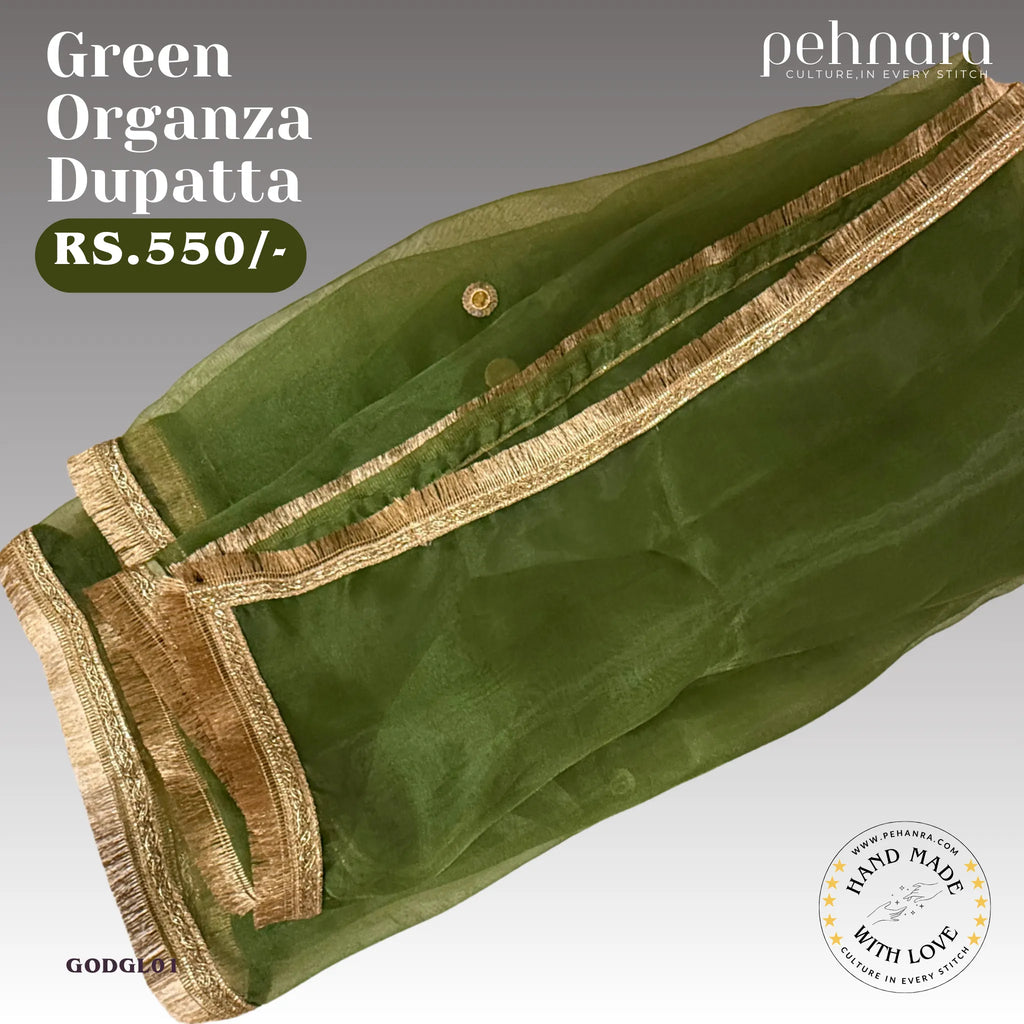 Green Organza Dupatta (Premium Finish)