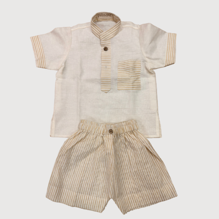 Pure Cotton Cream Kurta Shorts Set for Kids