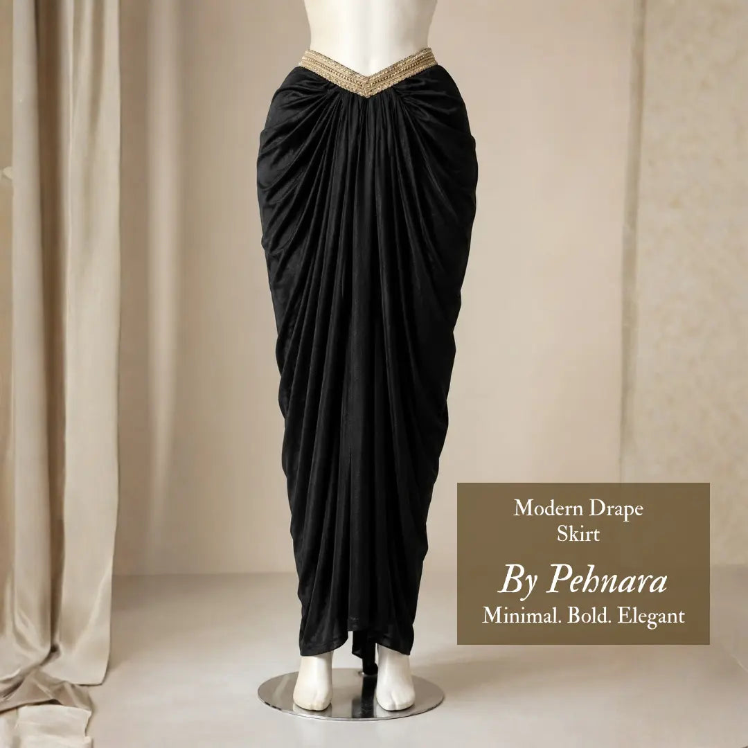 Pehnara Noir Embellished Drape Skirt Set