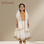 Elegant White & Golden Kids Lehenga Choli with Dupatta – Festive Premium Gift Set