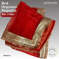 Red Organza Dupatta with Heavy Gold Border