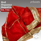 Red Organza Dupatta with Heavy Gold Border