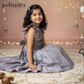 Silver Banarasi Ruffle Lehenga Set – Dual Bow Style by Pehnara