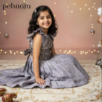 Silver Banarasi Ruffle Lehenga Set – Dual Bow Style by Pehnara