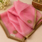 Premium Soft Pink Organza Dupatta with Sunburst Chakra Butti