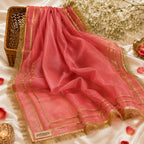 PEHNARA — Coral Rose Organza Dupatta
