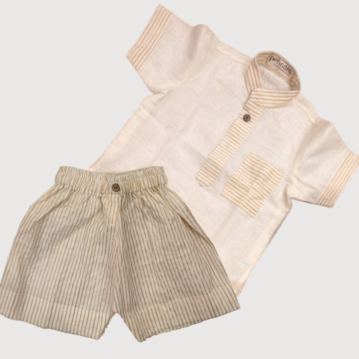 Pure Cotton Cream Kurta Shorts Set for Kids