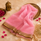 Flamingo Pink Organza Dupatta | Gold Coin Border | Pehnara