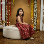 Maroon Banarasi Brocade Dress – Bow Back by Pehnara