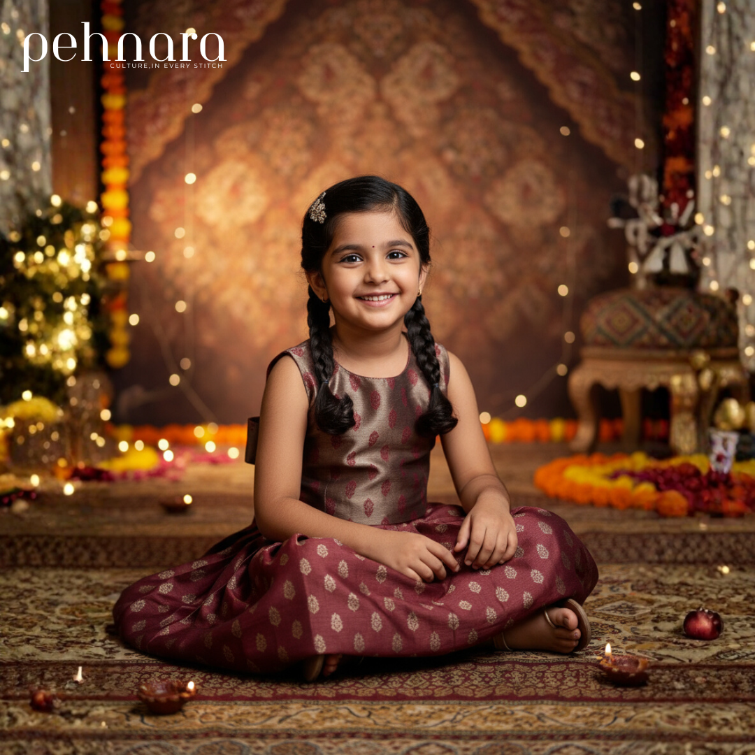 Maroon Banarasi Brocade Dress – Bow Back by Pehnara