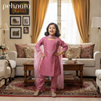 Pink Banarasi Kurti Pant Set with Dupatta – By Pehnara