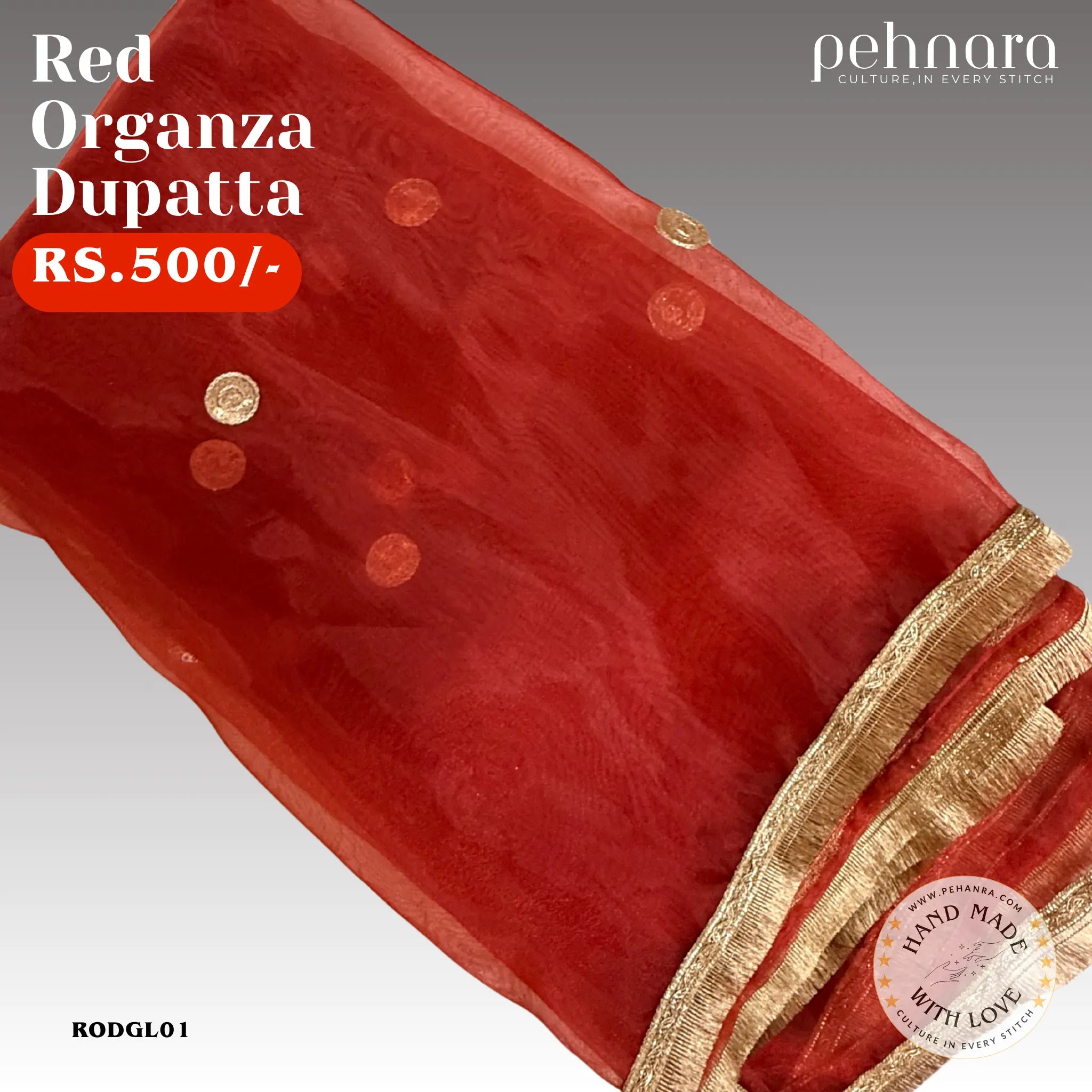 Red Organza Dupatta