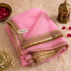 Flamingo Pink Organza Dupatta | Gold Coin Border | Pehnara