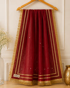 Premium Maroon Organza Dupatta with Silver Star Butti