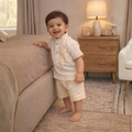 Pure Cotton Cream Kurta Shorts Set for Kids