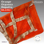 Orange Organza Dupatta with Gold Border