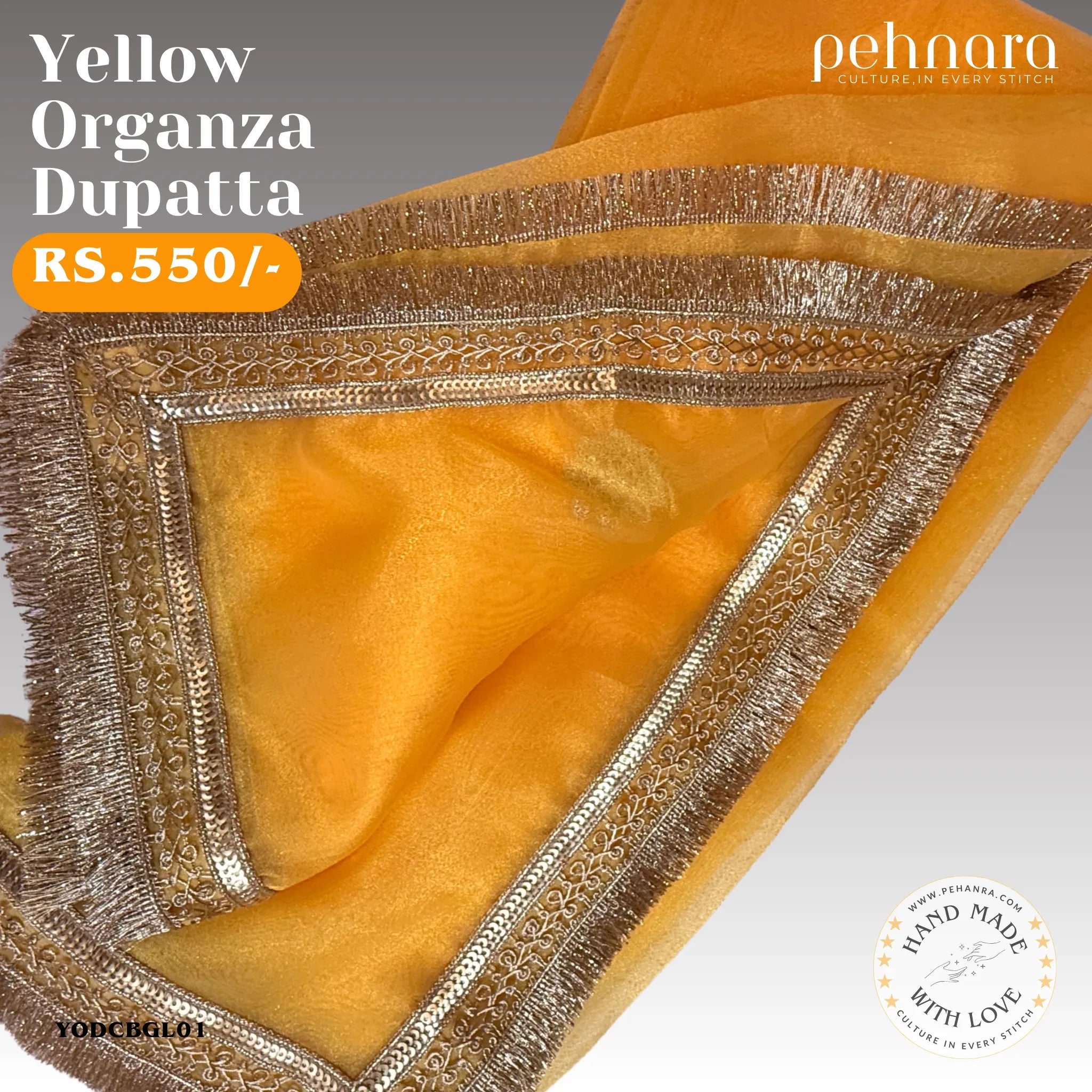 Yellow Organza Dupatta - Heavy Border