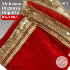 Mehroon Organza Dupatta – Heavy Embellished
