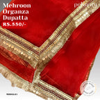Mehroon Organza Dupatta – Heavy Embellished