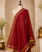 Premium Maroon Organza Dupatta with Silver Star Butti