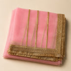 Rose Pink Organza Dupatta | Gold Zari & Flower Butti | Pehnara