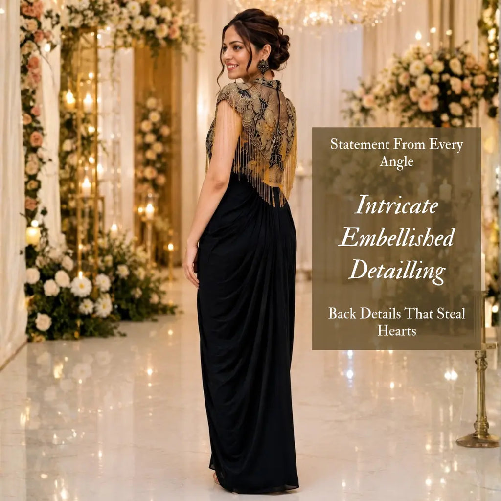 Pehnara Noir Embellished Drape Skirt Set
