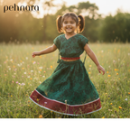 Emerald Green Floral Twirl Dress for Girls – Festive Ethnic Wear