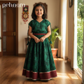 Emerald Green Floral Twirl Dress for Girls – Festive Ethnic Wear