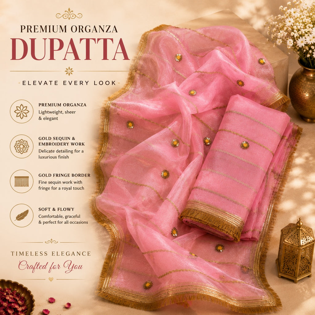 Candy Pink Organza Dupatta | Amber Stone Butti | Pehnara