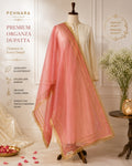PEHNARA — Coral Rose Organza Dupatta