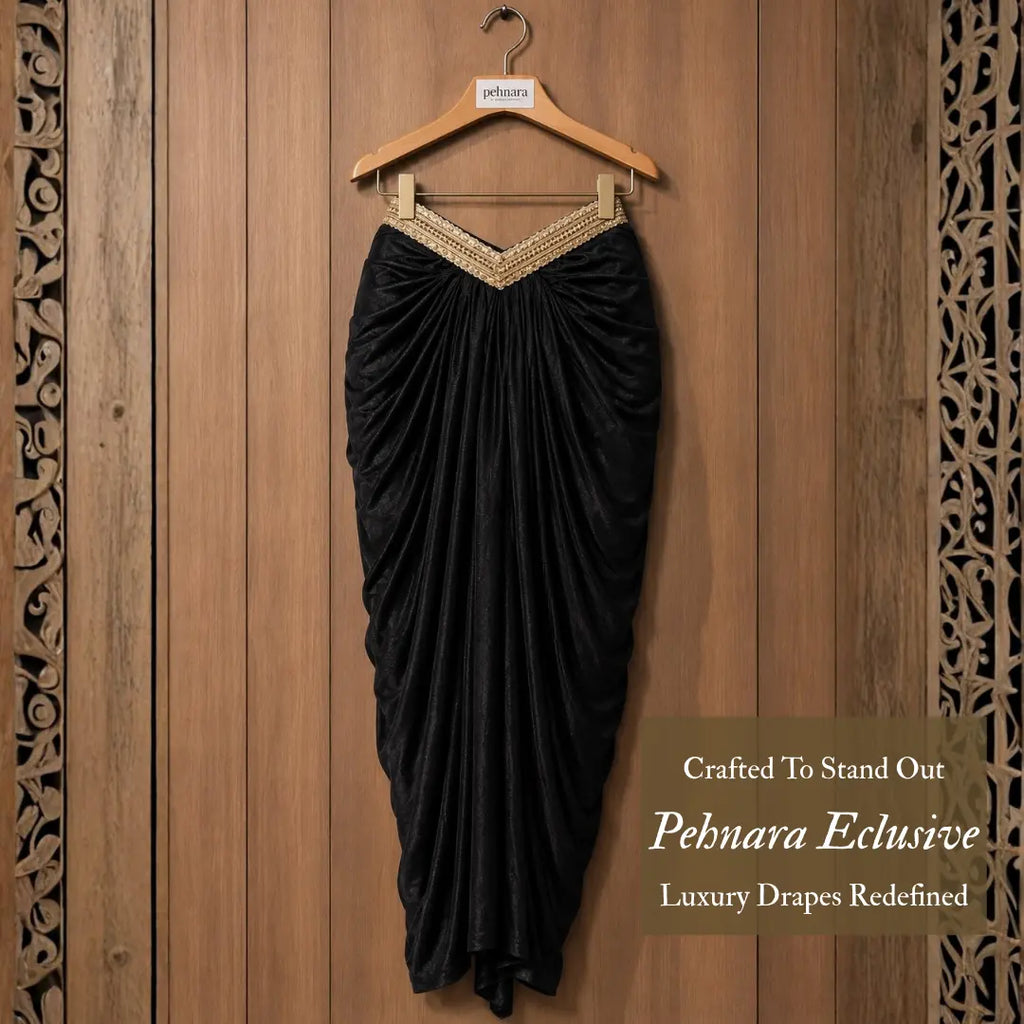Pehnara Noir Embellished Drape Skirt Set