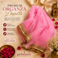 Flamingo Pink Organza Dupatta | Gold Coin Border | Pehnara