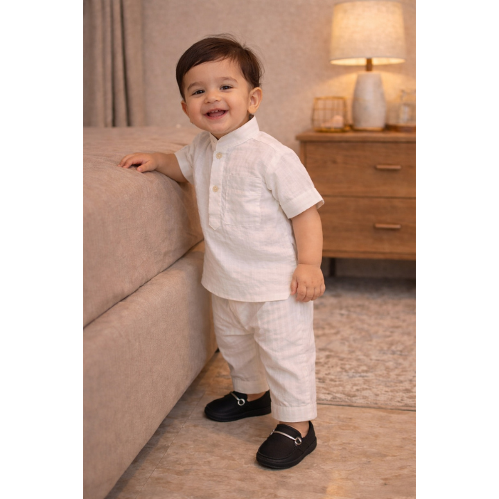 Pure Cotton White Kurta Pyjama Set for Kids