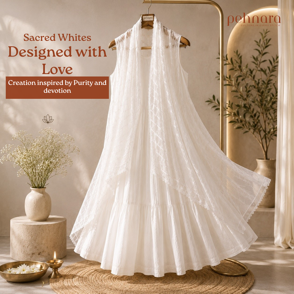 Pehnara Noor-E-Safed Mul Cotton Anarkali Set