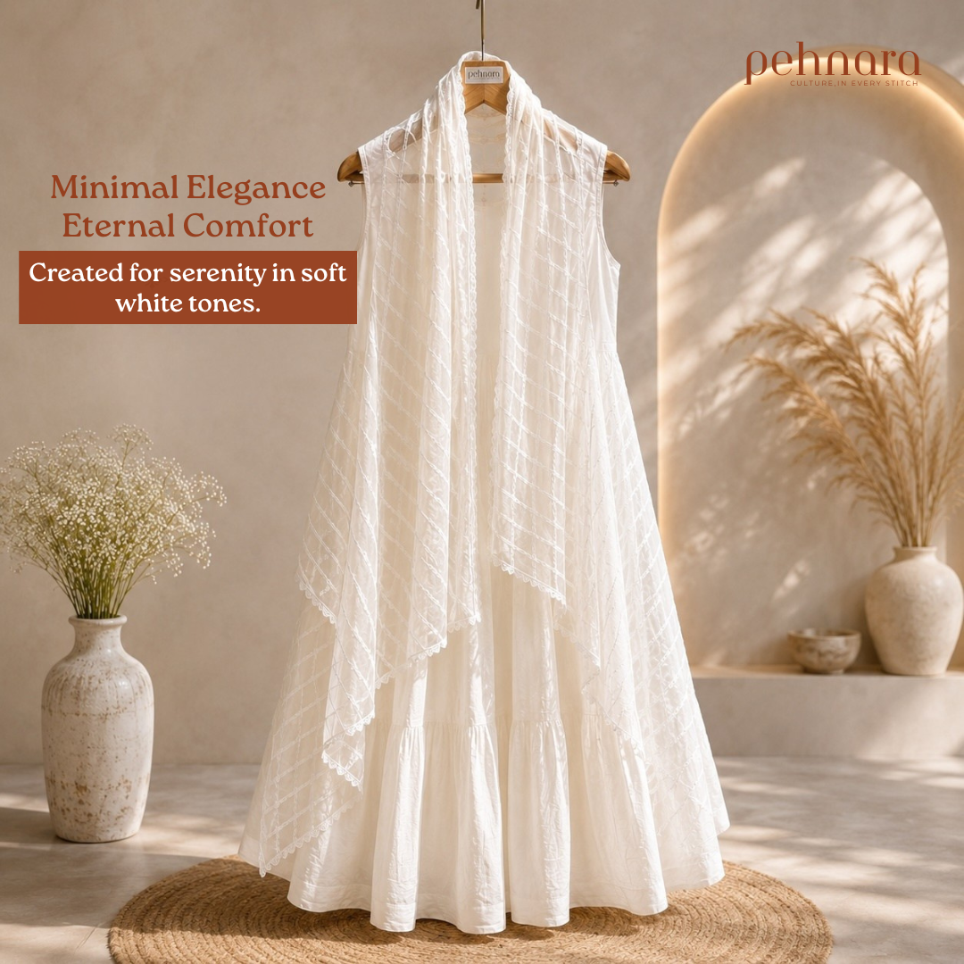 Pehnara Noor-E-Safed Mul Cotton Anarkali Set
