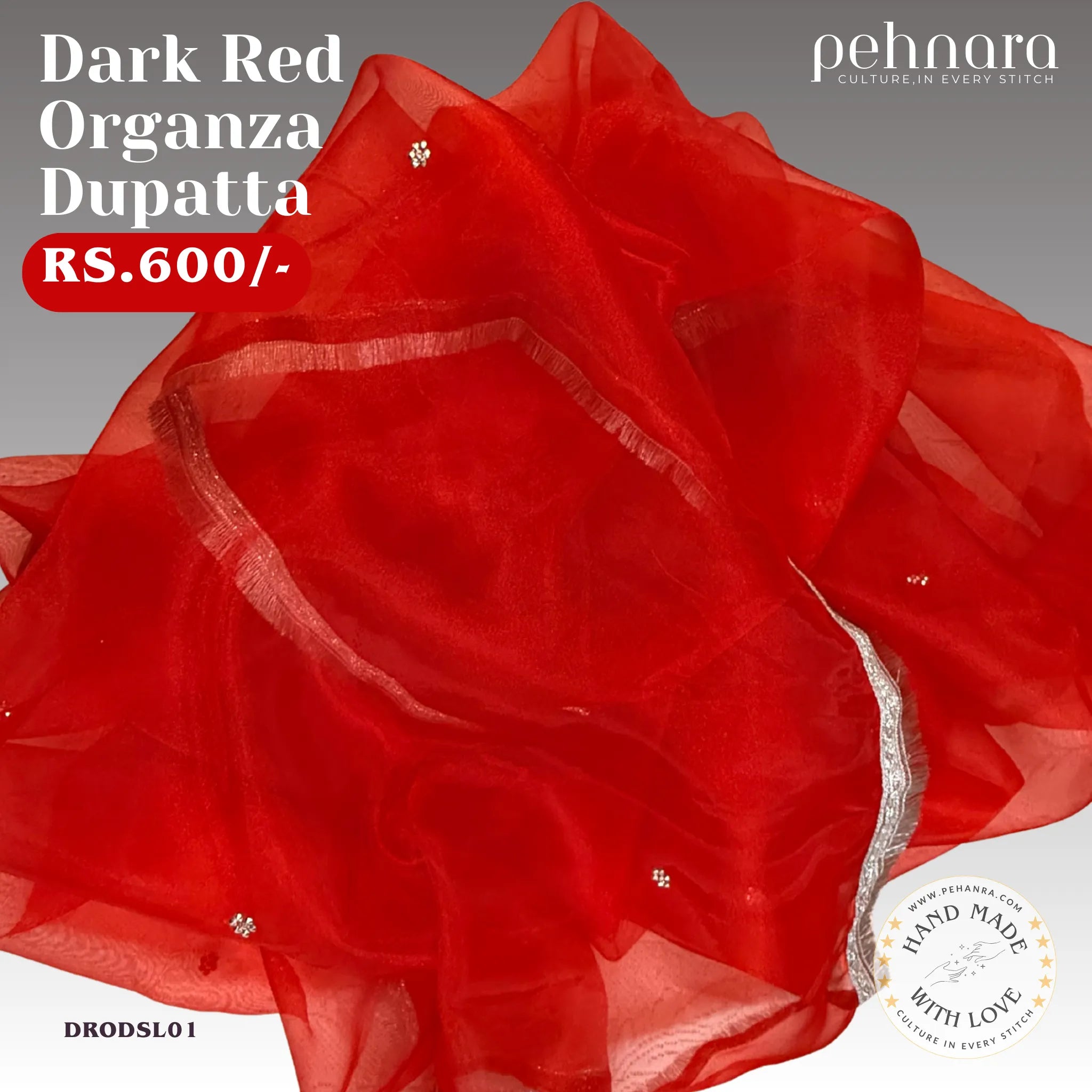 Dark Red Organza Dupatta