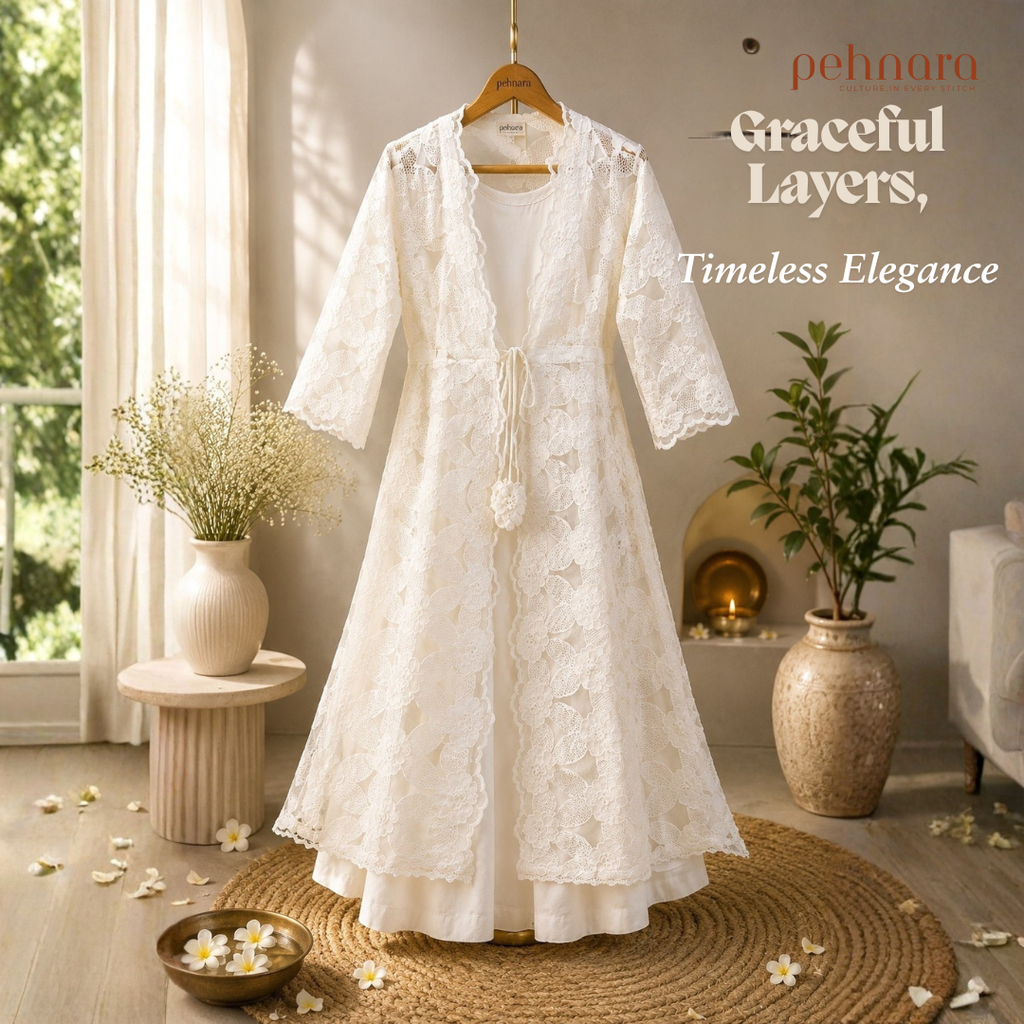 Pehnara Noor-E-Safed Mul Cotton Anarkali Set