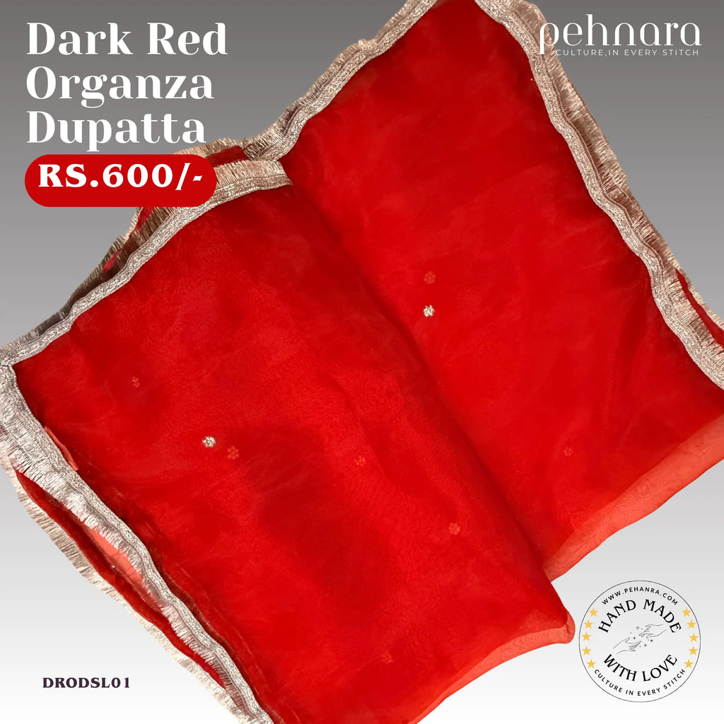 Dark Red Organza Dupatta