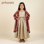 Golden Elegance Kids Lehenga Choli Set with Maroon Dupatta – Premium Festive Outfit
