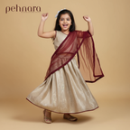 Golden Elegance Kids Lehenga Choli Set with Maroon Dupatta – Premium Festive Outfit